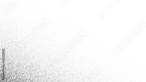 Grain stippled gradient. Faded stochastic dotwork texture. Random grunge noise background. Black dots, speckles or particles wallpaper. Halftone vector monochrome 