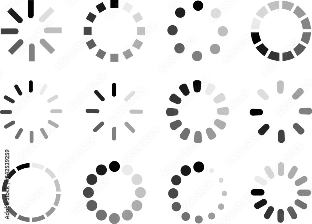 Vetor de Big Set of vector loading icons. Group loading bar progress ...