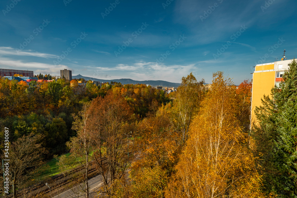 Autumn light color day in Liberec city in north Bohemia