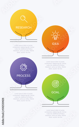 Vertical infographic design with icons and 4 options or steps. Thin line. Infographics business concept. Can be used for info graphics, flow charts, presentations, mobile web sites, printed materials.