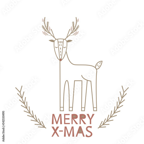 Vector Merry Christmas greeting cards and invitation isolated on background. Set with scandinavian ornaments, xmas tree, gift and deer, bird, mug, clock, hand drawn designs. Vector elements for Xmas