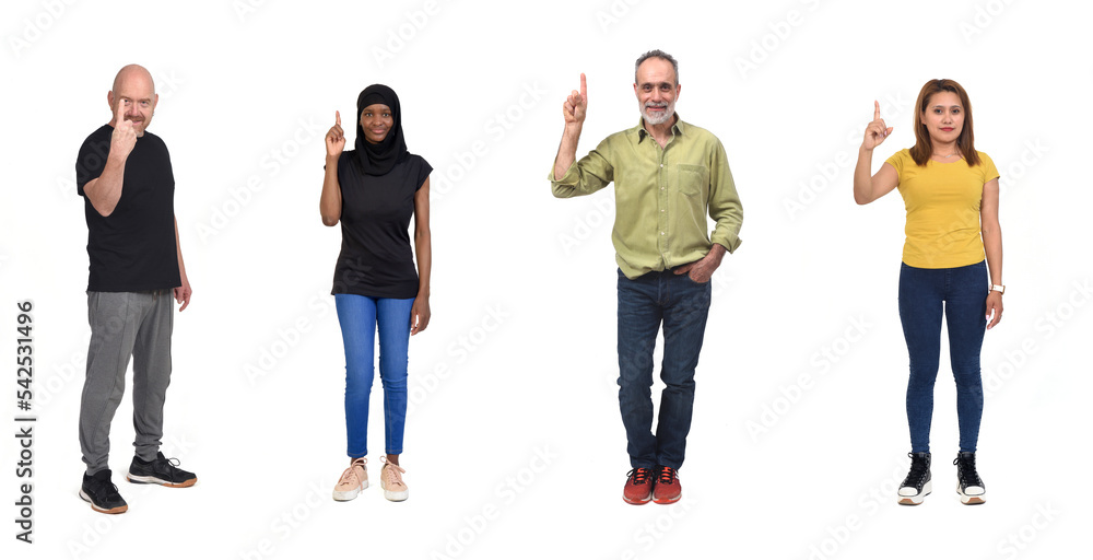 Obraz premium group of people with a raised finger number one, on white background