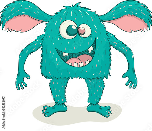 Monster. A shaggy cartoon alien. Green and pink Bigfoot. An isolated yeti. 