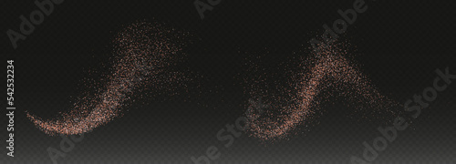 Himalayan salt splashes, pink flying salt, sugar body scrub top view. Realistic falling cosmetic powder isolated on a dark background. Vector illustration.