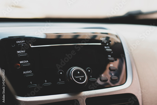 vintage music system in car console