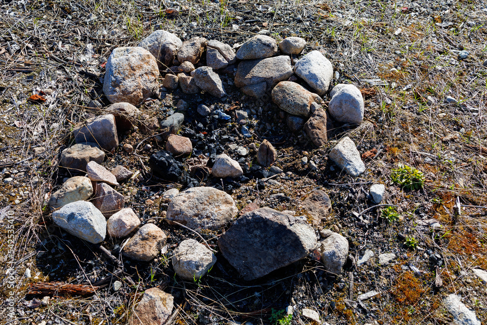 Closeup of rock fire pit