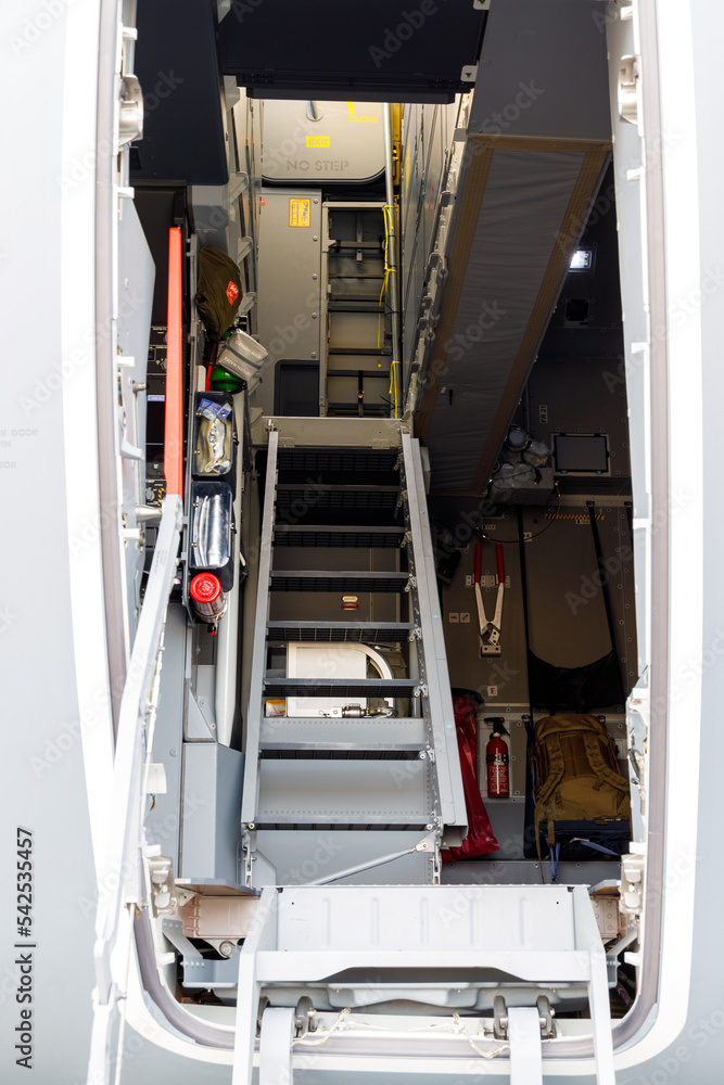Staircase leading to cockpit inside Military aircraft