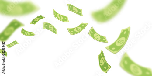 3d vector realistic  horizontal composition green dollar currency flying and floating design illustration