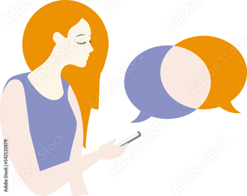 The girl writes text messages on the phone