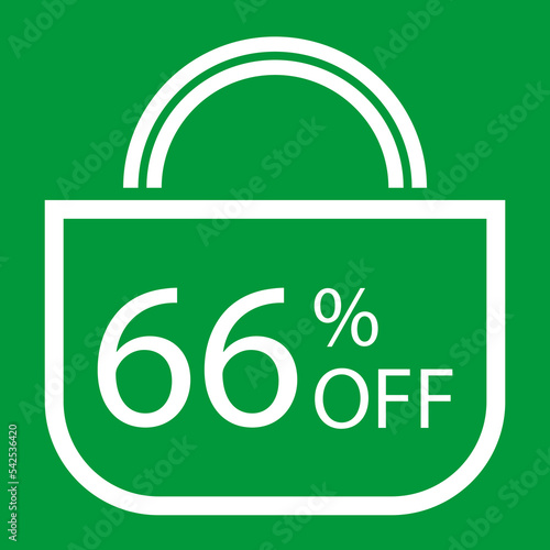 66 percent off. Green banner with shopping bag illustration.