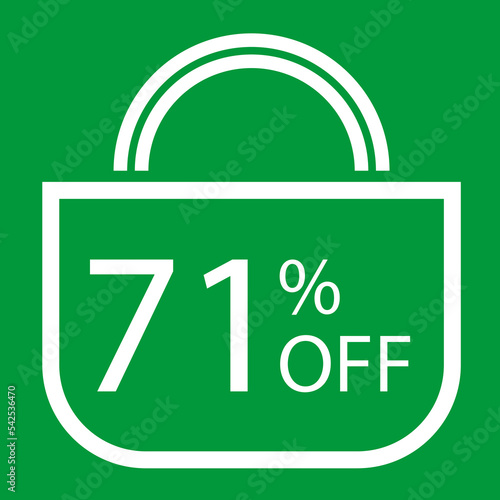 71 percent off. Green banner with shopping bag illustration.