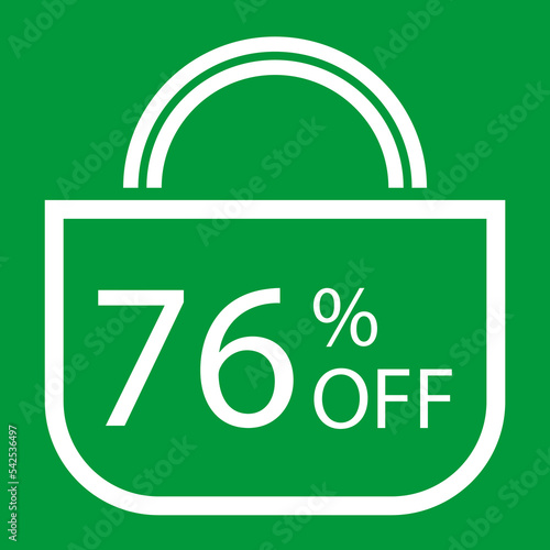 76 percent off. Green banner with shopping bag illustration.