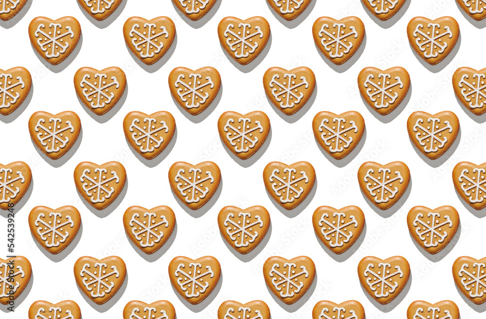 Pattern of christmas cookie hearts on white background Pattern of christmas cookie hearts on white background