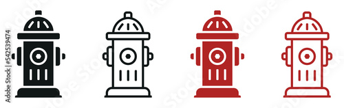 Set of fire hydrant icons. Fire hydrant silhouette, water hydrant symbol. Vector illustration. photo