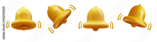 3d Notification bell icon set. Vector realistic ringing bell icon , Social media notice event reminder.