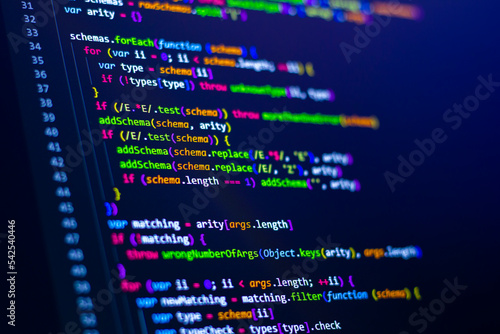Frontend Code background. Javascript language coding is on the screen.	
