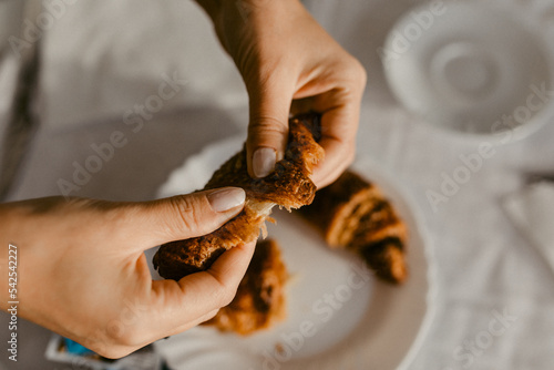 Fresh croissants on the table 