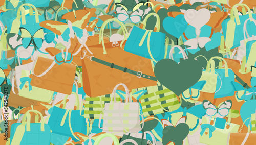 Background pattern abstract seamless design texture. Theme is about casual, leather, small, design, satchel, businesswoman, colorful, exotic, vector, gorgeous, women, fashion, love, girl