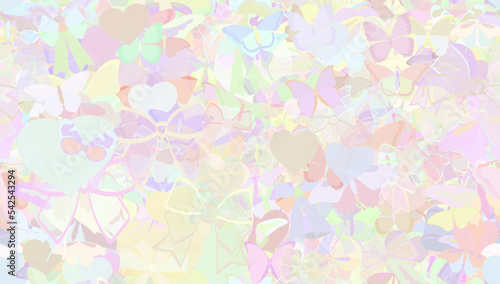 Background pattern abstract seamless design texture. Pastel. Theme is about colorful, hearts, exotic, adornment, romance, wing, delicate, Red Admiral, Monarch, embellishment, dressing
