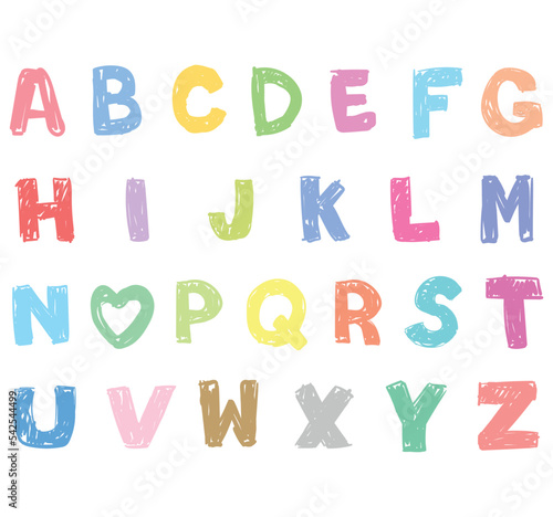 Bright colorful alphabet  hand-drawn letters in childrens style  design for nursery vector
