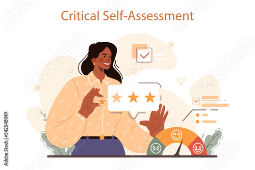 Soft skills concept. Business people or employee with critical self-evaluation.