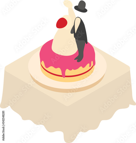 Wedding cake icon isometric vector. Cake with figurine of bride and groom icon. Wedding celebration, event