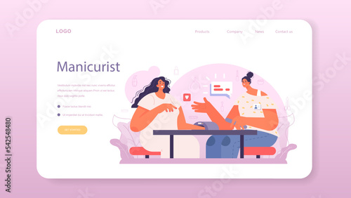 Manicurist service web banner or landing page. Beauty salon worker