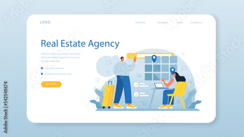 Realtor web banner or landing page. Real estate agent' assistance