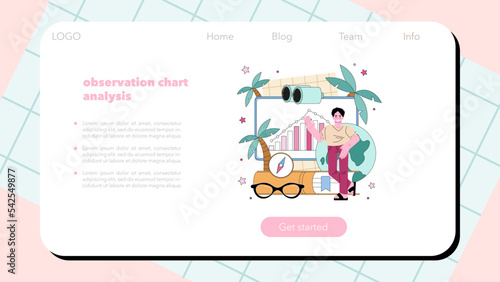 Meteorologist web banner or landing page. Weather forecaster studying
