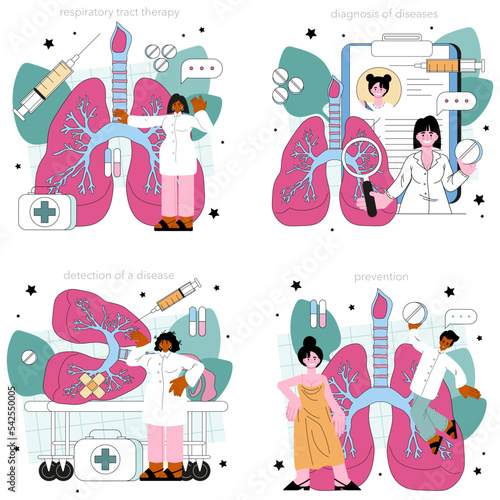 Pulmonologist set. Pulmonary system examination, diagnosis and medical