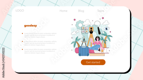 Surveyor web banner or landing page. Land surveying technology