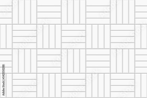 White crosscatch tile background. Stone or ceramic brick wall. Kitchen backsplash, bathroom or toilet floor texture. Outdoor or indoor mosaic decoration. Seamless pattern. Vector flat illustration