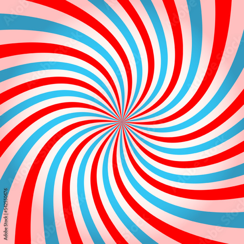 Pink and blue twisted stipes, vortex effect, pinwheel pattern. Circus, carnival or festival background. Bubble gum, sweet lollipop candy, ice cream texture. Clipping mask. Vector cartoon illustration