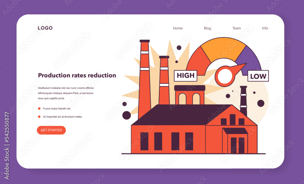 Recession effect web banner or landing page. Production rate