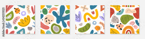 Set of childish abstract seamless pattern.Colorful hand drawn organic shapes,lines,doodles and elements.Vector trendy design for prints,flyers,banners,fabric,invitations,branding,covers and more.