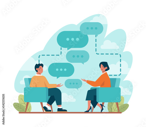 Discussion concept. Characters with a dialog bubble, communicating