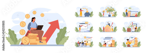 Investment concept set. Investing strategy, idea of financial support