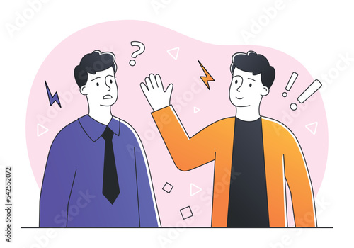 Frustrated man concept. Young guy with negative feelings and emotions, pessimism. Poster or banner for site. Emotions and facial expressions. Student support friend. Cartoon flat vector illustration