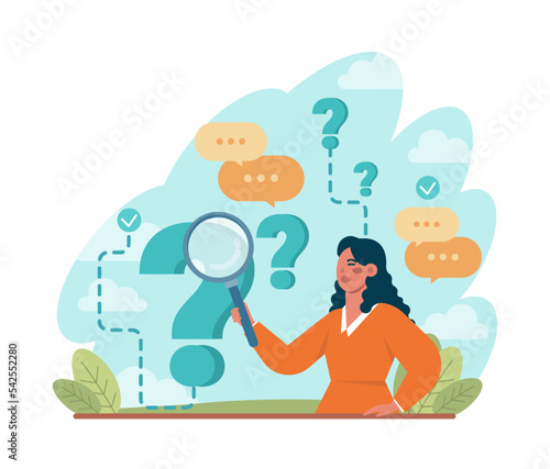 Search concept. Character looking for opportunities, decisions, new ideas