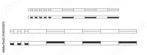 Map ruler or scale bar divided into parts. Distance measurement charts templates. Cartography graphic element isolated on white background