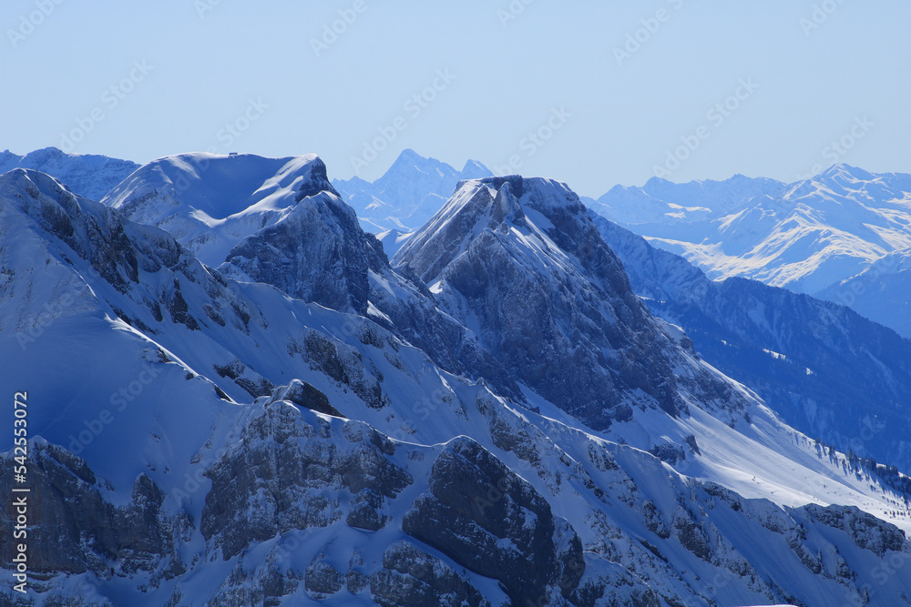 Mount Alvier in winter, Swiss Alps.