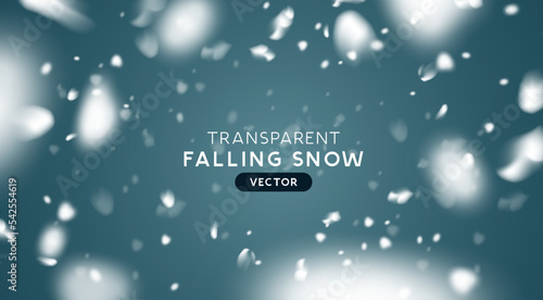 Faling winter snow flakes, realistic transparent snowfall effect background. Vector illustration.