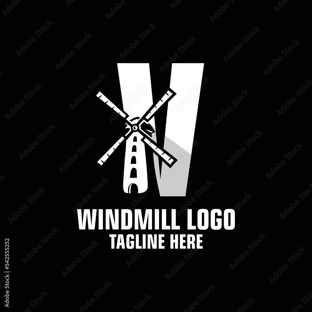 Letter V Windmill Logo Design Template Inspiration, Vector Illustration.
