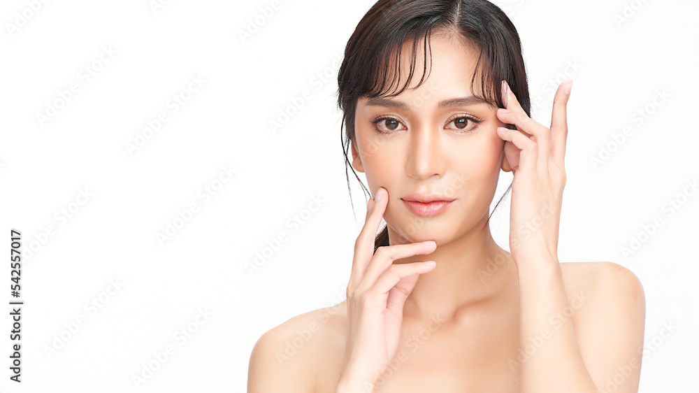 Beautiful young asian woman with clean fresh skin on white background, Face care, Facial treatment, Cosmetology, beauty and spa, Asian women portrait. Beautiful young asian woman with clean fresh skin on white background, Face care, Facial treatment, Cosmetology, beauty and spa, Asian women portrait.