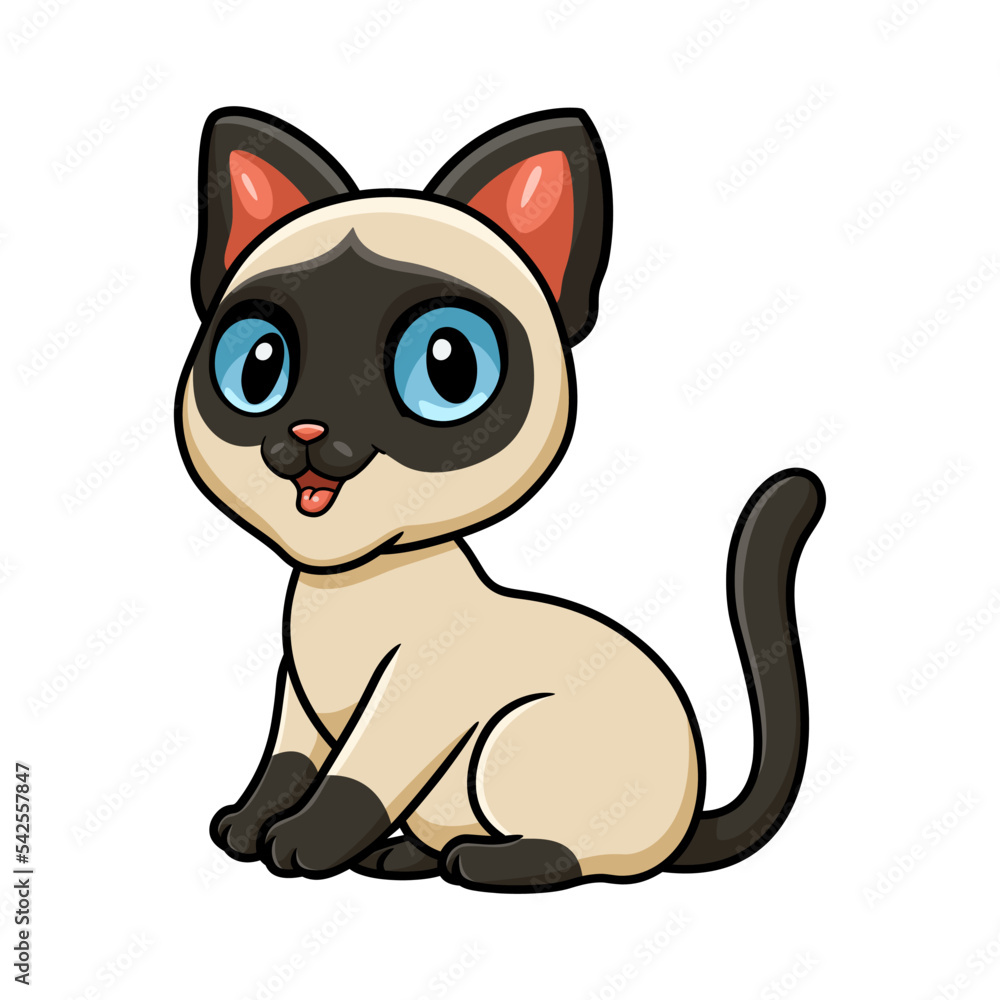 Cute siamese cat cartoon sitting Cute siamese cat cartoon sitting