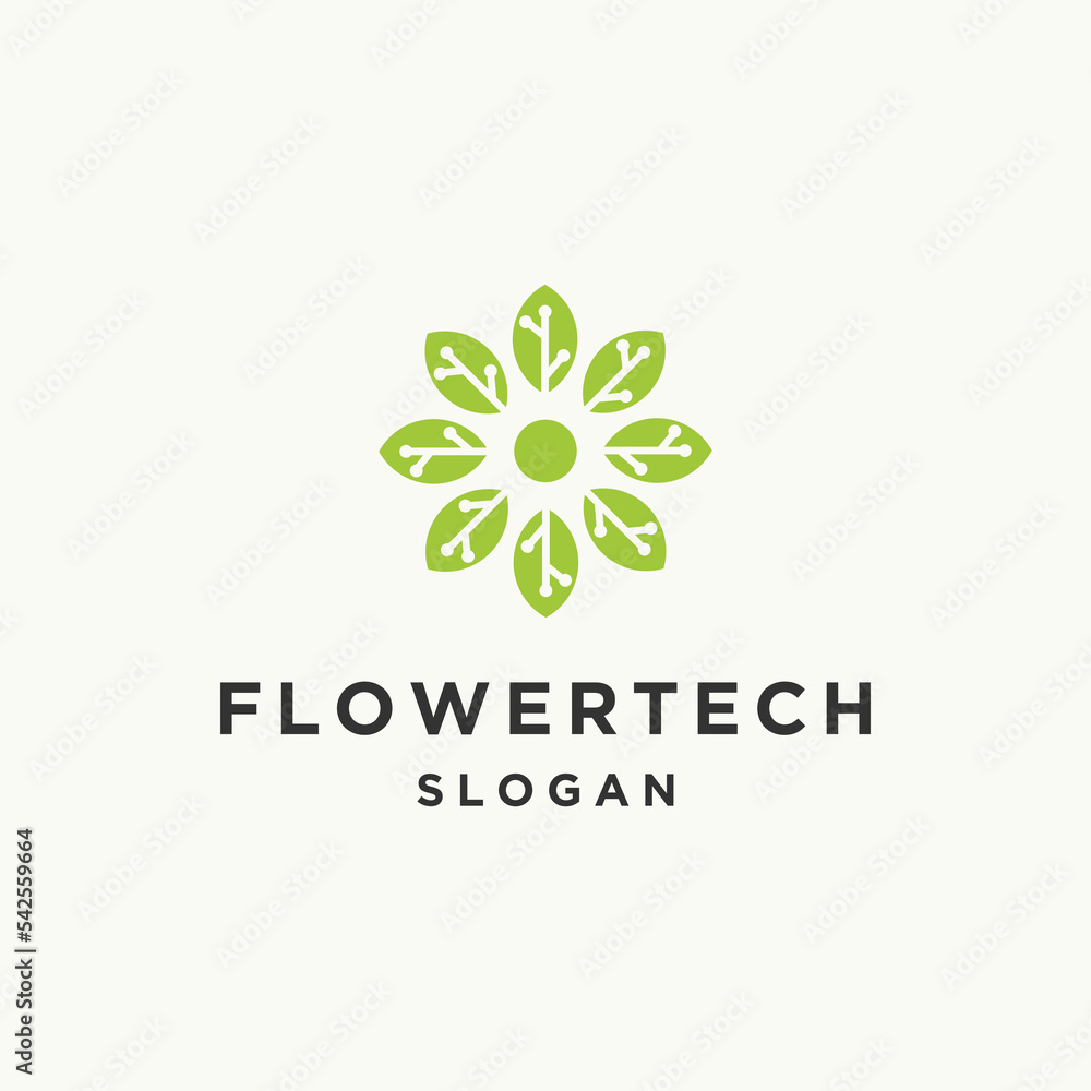 Flower tech logo icon design template vector illustration