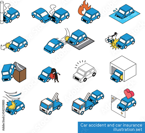自動車事故と自動車保険関連のイラストセット