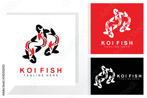Koi Fish Logo Design, Chinese Lucky And Triumph Ornamental Fish Vector, Company Brand Gold Fish Icon