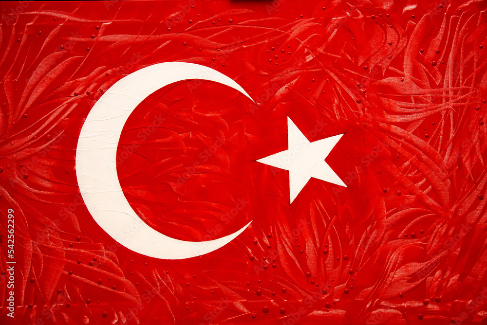 Drawn flag of Turkey using oil paints for the whole frame