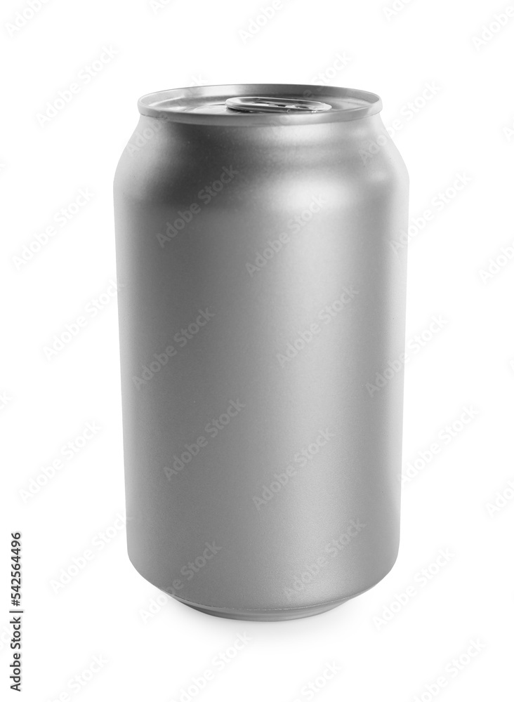 Silver can with beverage isolated on white. Mockup for design Silver can with beverage isolated on white. Mockup for design